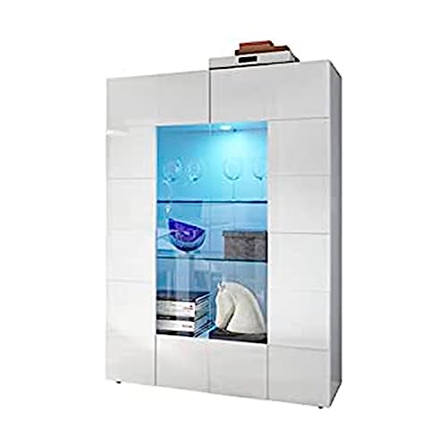 SHIITO - Aparador - 166 x 43 x 121 cm - Modelo Dama - Mueble Recibidor con 2 Puertas - Baldas de Cristal - con 4 Huecos para Almacenaje Extra - Blanco