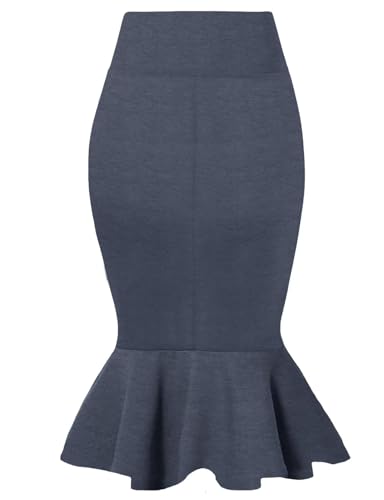 Image of HyBrid & Company Womens Premium Nylon Ponte Stretch Office Fishtail Pencil Skirt High Waist Made in The USA Below Knee