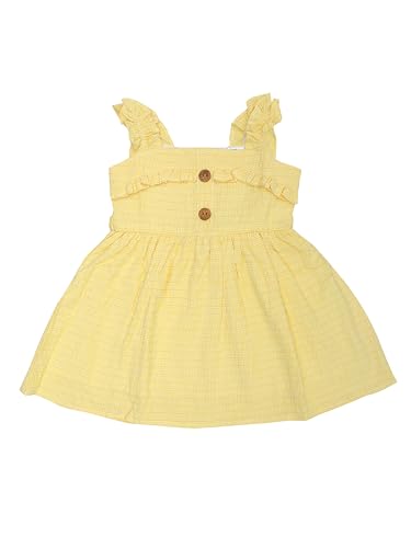 Image of Doodle Ruffle Dress for Baby Girls | Breathable Kids Frock & Dresses for Babies | Western Frocks with Flat Collar & Waist Tie | Knee Length with Sleeveless (Pink & Yellow | Age 6 Months - 4 Years)