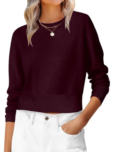 Image of ANRABESS Women's Long Sleeve Sweaters Cropped Crew Neck | Business Casual Tops,Light Weight Comfy Knit,Pullover ShortSweater,Basic Classic,Fall Fashion Winter Layer Clothes