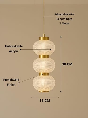 Image of FILLISKA 3 in1 Colour Changing LED Luxurious Hanging /Pendant Light (FrenchGold-MX8113)