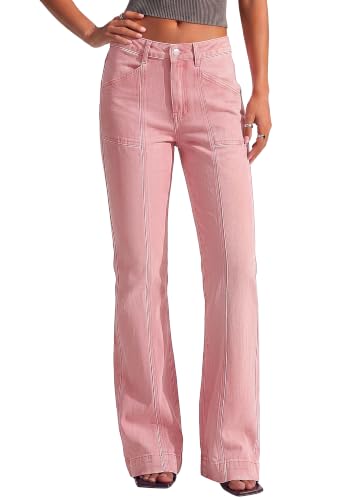 BTFBM Straight Leg Jeans for Women Stretchy Curve Appeal Pants Pink - image 2