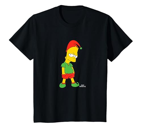 Image of The Simpsons Bart Simpson Elf Bart Holiday T-Shirt, Youth, Black, Medium