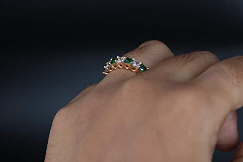 Princess Cut Gemstone Half Eternity 14k Yellow Gold Plated Wedding 7-Stone Band Ring for Women4