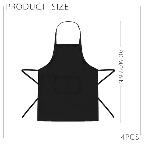 4 Pezzi Grembiule da Cucina Chef, Grembiule con 2 Tasche Unisex Cucina Chef Regolabile, Impermeabile Grembiule per Casa, Cucina, Ristorante, Caffetteria, Giardini, 60 * 70 cm (Nero) - immagine 3