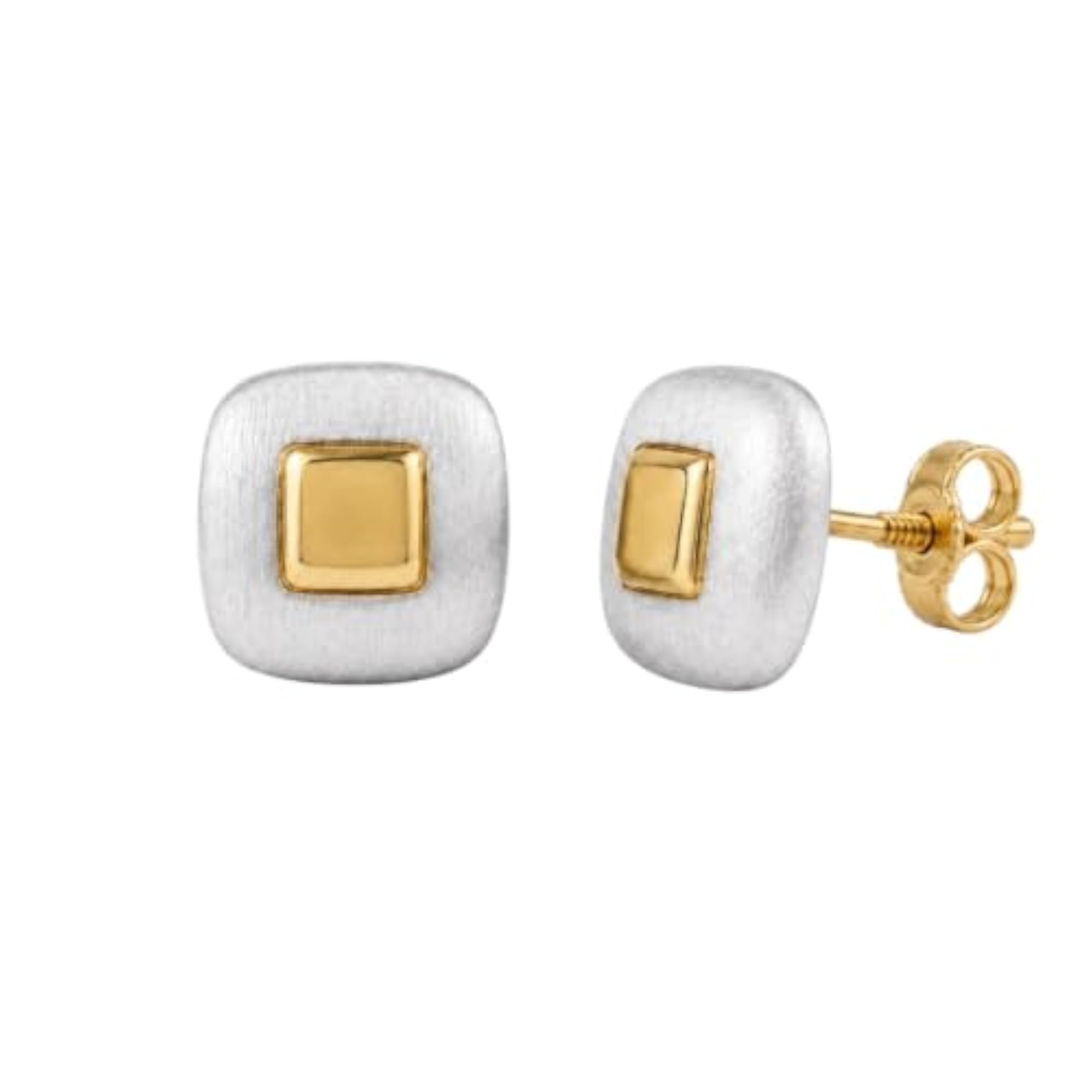 Women's Dual-Tone Square Stud Earrings, Gold & Silver Toned