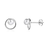 MYSTIC JEWELS - Pendientes de Plata de Ley 925, Diseño Circular con Perla, Studs Elegantes para Mujer, 10 mm