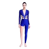 Oyolan Femme Combinaison Gymnastique Patinage Artistique Danse Justaucorps Asymétrique Manches Longues Leotard Strass Unitard S-XXL Bleu S