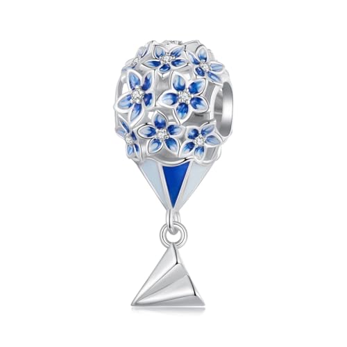 Dijes globo aerostático flor azul para personalizar collares de mujer