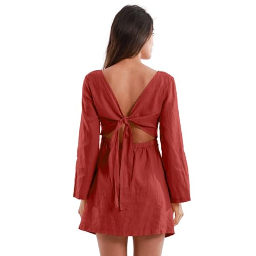 Robe d'été en lin à manches longues Amazhiyu douceur naturelle