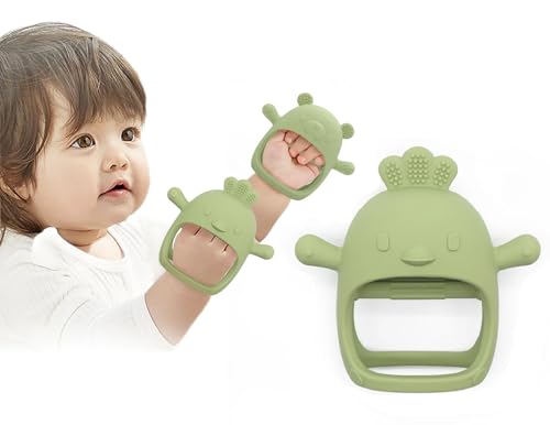 Image of UCRAVO 1 Pack Teething Toys for Baby, Teething Mitten for Babies, Baby Toys 0-6 Months, Silicone Teether for Toddler Infant, Baby Boy Girl Shower Gifts Teething Relief Chew Toys(Green)