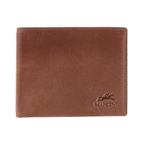 Mancini Bellagio Top Grain Leather RFID Secure Center Wing Billfold with Coin Pocket, Brown, One Size (2020183-BN)