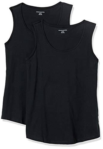 Amazon Essentials Women's 2-Pack Classic-Fit 100% Cotton Sleeveless Tank, Black/Black, Medium