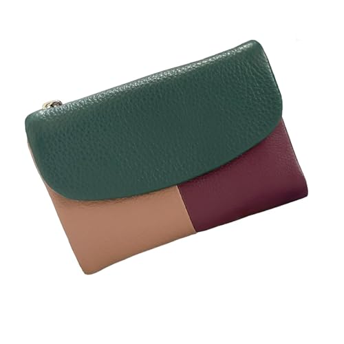 Joyfullygoo Wallet, Unisex Pebble Leather Wallet, Genuine Soft Leather Small Purses Ladies Billfold, Can Hold Coins, Id Cards, Green + Beige + Purple