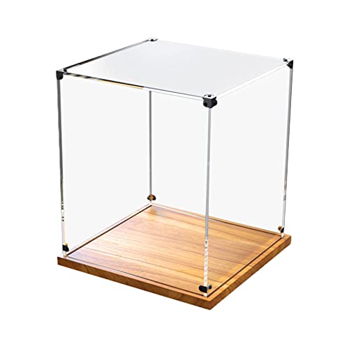 Ronyme Acryl Vitrine mit Holzsockel Mehrzweck Vitrine für Puppenschlafzimmer Modell, 20 cm x 20 cm x 20 cm