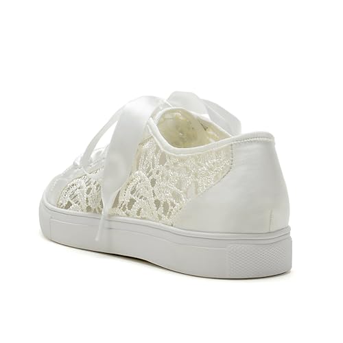 A580-03 Women's Wedding Shoes Bridal Sneakers Flats Bride Tennis Shoes Cutout Lace Sneakers4