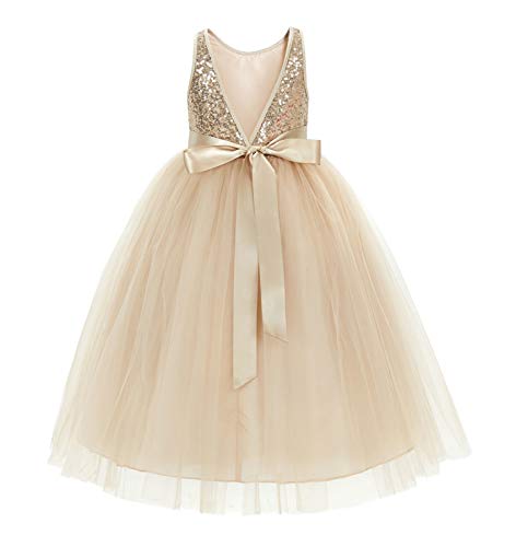 ekidsbridal Sequin V-Back Junior Flower Girl Dress Princess Bride Toddler Daily Gown LG1