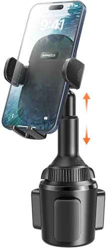 Solid Cup Holder Phone Mount for Car Truck with Quick Extension Long Arm Fast Swivel Adjustable Height 360 Rotatable, Low Profile Universal APPS2Car Mobile Mount Compatible with All Cell Phone iPhone