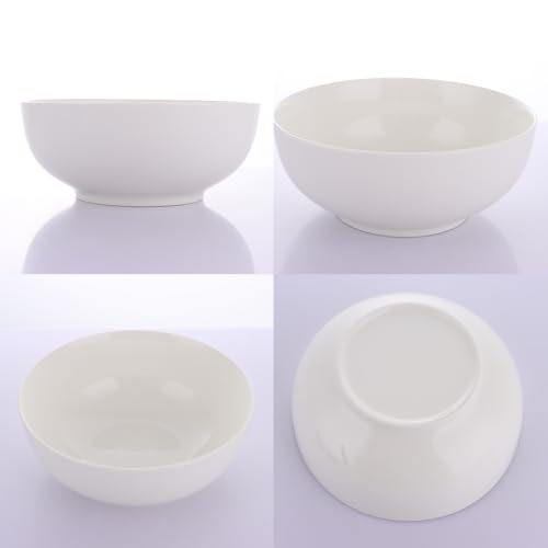 WOPPLXY 2 PCS Large Salad Bowl, 1400ML Porcelain Big White Serving Bowl Cereal Bowl, 8 Inch Ceramic Solid Pho Soup Bowl Serving Dishes Breakfast Bowl - Image 6