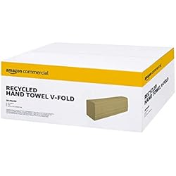 Papel Secamanos Amazon AmazonCommercial Toalla de manos recicladas de uso profesional, dobladas en V, 5000 Unidad, 20 Paquetes de 250 Hojas, marrón