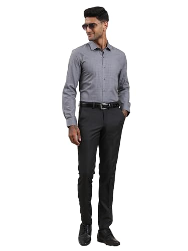 Image of Turtle Men 100% Cotton Slim Fit Checkered Grey Formal Shirt