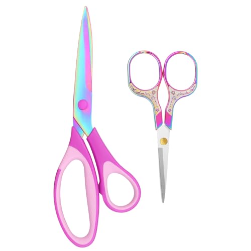 Frepxzlk Tijeras de tela, costura con acero inoxidable chapado en titanio, tijeras de sastre para cortar telas y cuero, juego de 2