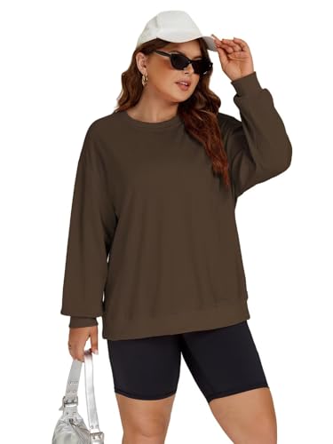 Image of ROSRISS Womens-Plus-Size-Sweatshirts Oversized Long Sleeve Shirts Trendy Crew Neck Pullover Sweaters Casual Tops XL-5XL