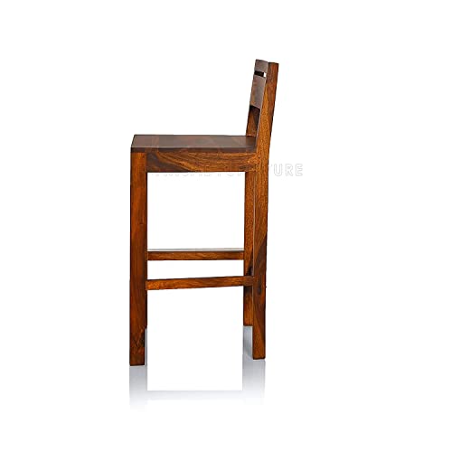 Image of Solid Wood Bar Chairs | Long Bar Chair for Kitchen | Set of 2, Sheesham Wood, Natural Finish