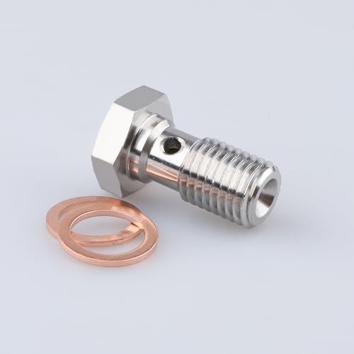 Image of Universal Stainless Steel M10x1.25 Metric Thread Banjo Bolts Brake Fitting Adapter with M10 Copper Washers, Single Banjo Bolt 20mm Length