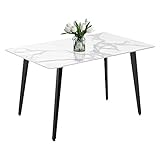 comfy to go Composite Sintered Stone Dining Table for 4, Rectangle Modern Kitchen Table with Durable Metal Legs for Dining Room Restaurants (White, 48' L x 28' Wx30 H)