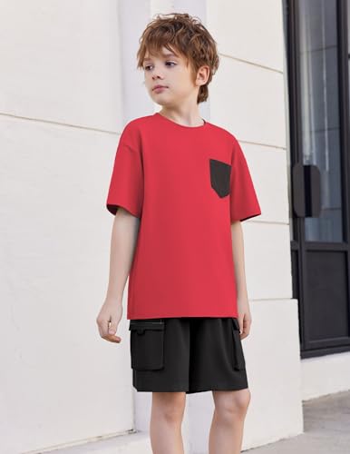 Image of Arshiner Boys' 2-Piece Cotton Outfit Short Sleeve Crewneck T-Shirt & Cargo Shorts Set Summer Casual Clothes for Kids 5-13
