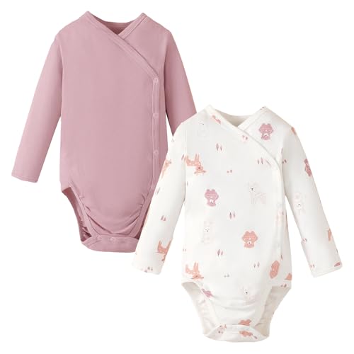 Image of DEFAHN Baby Side Snap Bodysuit Kimono Onsies Newborn Boy Girl 3-Pack 100% Cotton Basic Pattern Kimono Bodysuits