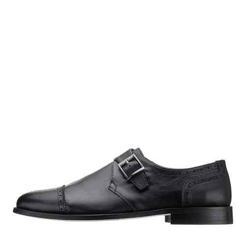 DALGALA Men's Black Leather Handmade Monk Strap Lightweight Brogue Dress Shoes2