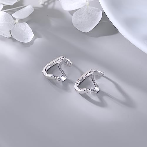 Reffeer Solid 925 Sterling Silver Ocean Wave Hoop Earrings Huggie for Women Teens Minimalist Hoop Earrings Helix Cartilage Hoops4