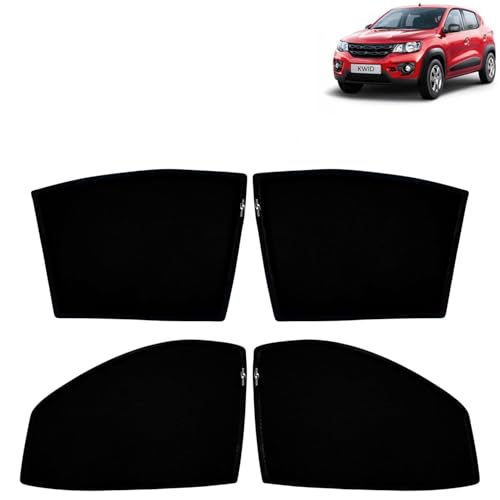 Image of KINGSWAY Car Sun Shade Curtains Only Compatible with Renault Kwid (2015 to 2018) | Z-Black Fix-Type (Non-Magnetic) | UV & Heat Protection | Pack of 4 Pcs