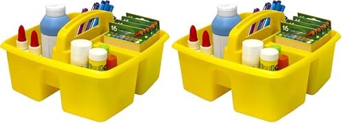 Storex Small Art Caddies, 3 Sections, 9.25" x 9.25" x 5.25", Assorted Colors, 5/Pack