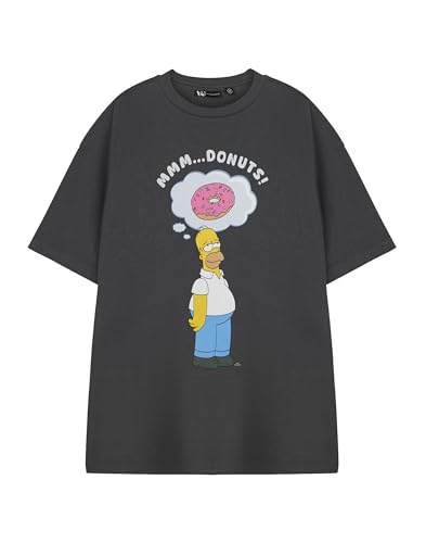 Vanilla Underground The Simpsons Graues Grafik-T-Shirt für Herren | Homer Simpson Donuts Kurzarm-T-Shirt | Cartoon-Freizeitkleidung-Top