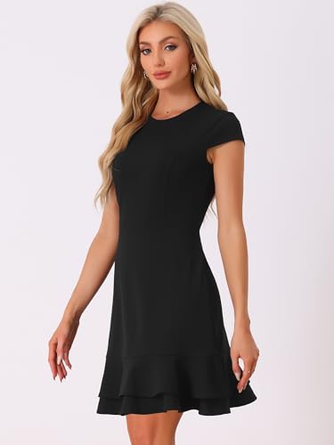 Allegra K Women's Cap Sleeves Round Neck Tiered Ruffled Hem Above Knee Dress2