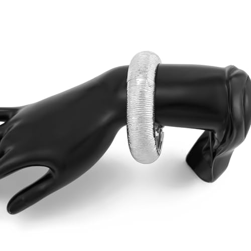 Bracelet en métal incurvé avec texture rayée rigide ajustable - 5