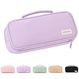 EASTHILL Large Capacity Pencil Case Pen Pouch Organizer Canvas Pencil Bag with Handle School Supplies for Teen Girls-Purple