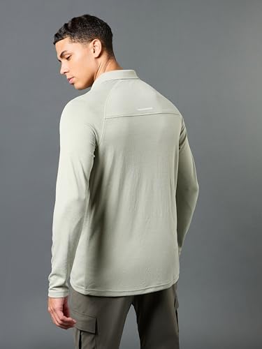 Image of TECHNOSPORT Mens Slim Fit Self-Design Full Sleeve Polo T-Shirt with Double Cool, SPF50+ Proerties for Gym, Workout and Regular Use