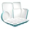 NutriChef 6 Piece Baking Pan Set Carbon Steel Bakeware with Premium Ceramic Nonstick Coating Includes 12 Cup Muffin Pan Cake Loaf Pan Wide Bake Pan Cookie Sheet Turquoise