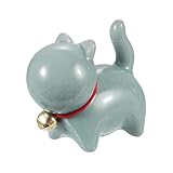 uxcell 1 Pcs Ceramic Lucky Cat Tea Pet, 2.5x1.3x2.2 Cute Funny Handmade Cat Tea Figurine with Bell Collar for Home Office Tea Room Desktop Decorations Gifts, Pink Green