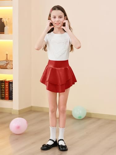 Image of Haloumoning Girls Metallic Skater Skort Kids Shiny Scooter Skirt 4-14 Years | High Waisted, Dance Skorts