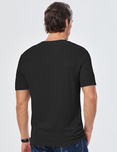 Image of JMIERR Mens T-Shirt Casual Stretch Solid Crewneck Short Sleeve Tees Textured Shirts