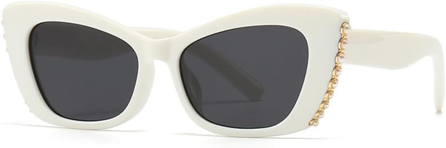 Vintage Pearls Cat Eye Sunglasses Women Men Punk White Sun Glasses Female Outdoor Shades
