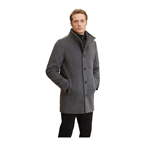 TOM TAILOR Herren Wollmantel mit Innenjacke 1032506, 30500 - Dark Grey Black Herringbone, M Cover