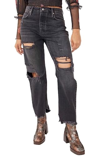 Free People Tapered Baggy Boyfriend Obsidian denim femme taille 27