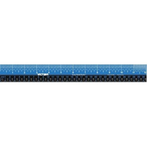 Victor EZ12PBL Plastic Dual Color 12 Inch Easy Read Ruler with Inches Centimeters and Millimeters Measurements Blue/Black
