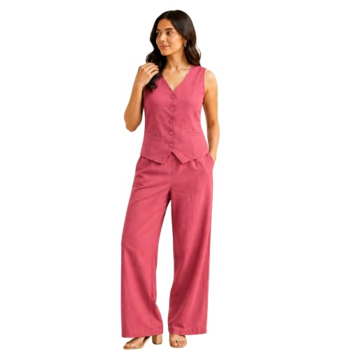 Image of Women Cotton Blend Western Co-Ord Set | Stylish Top & Pant Set for Women | Dress For Womens | Casual High Waist Solid Pant Outfit